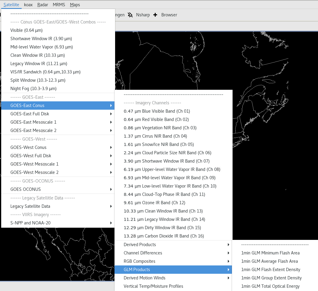 Satellite GLM Menu