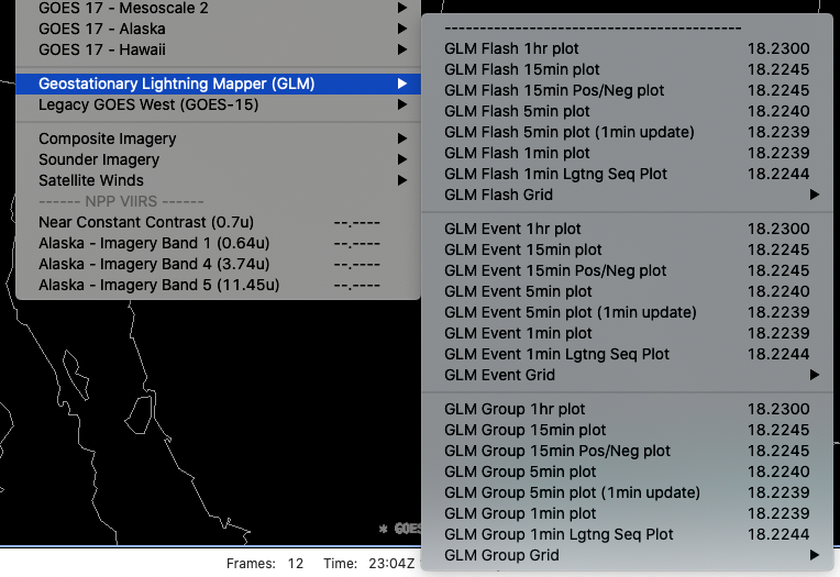 Satellite GLM Menu